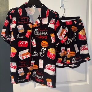 Chick-fil-A Themed ladies size small Pajamas - Black and Red